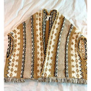 Cocogio Made in Italy Jacquard Aztec Sweater Poncho One Size Fits All